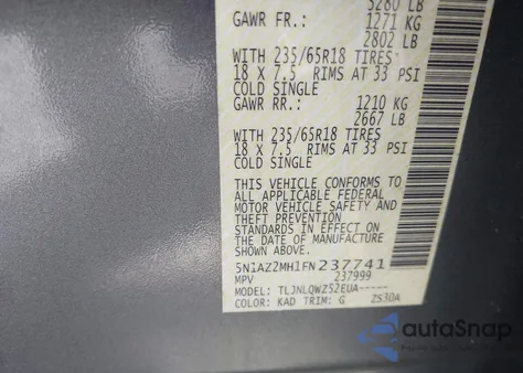 2015 Nissan Murano Sv z USA, uszkodzony, nr VIN 5N1AZ2MH1FN237741